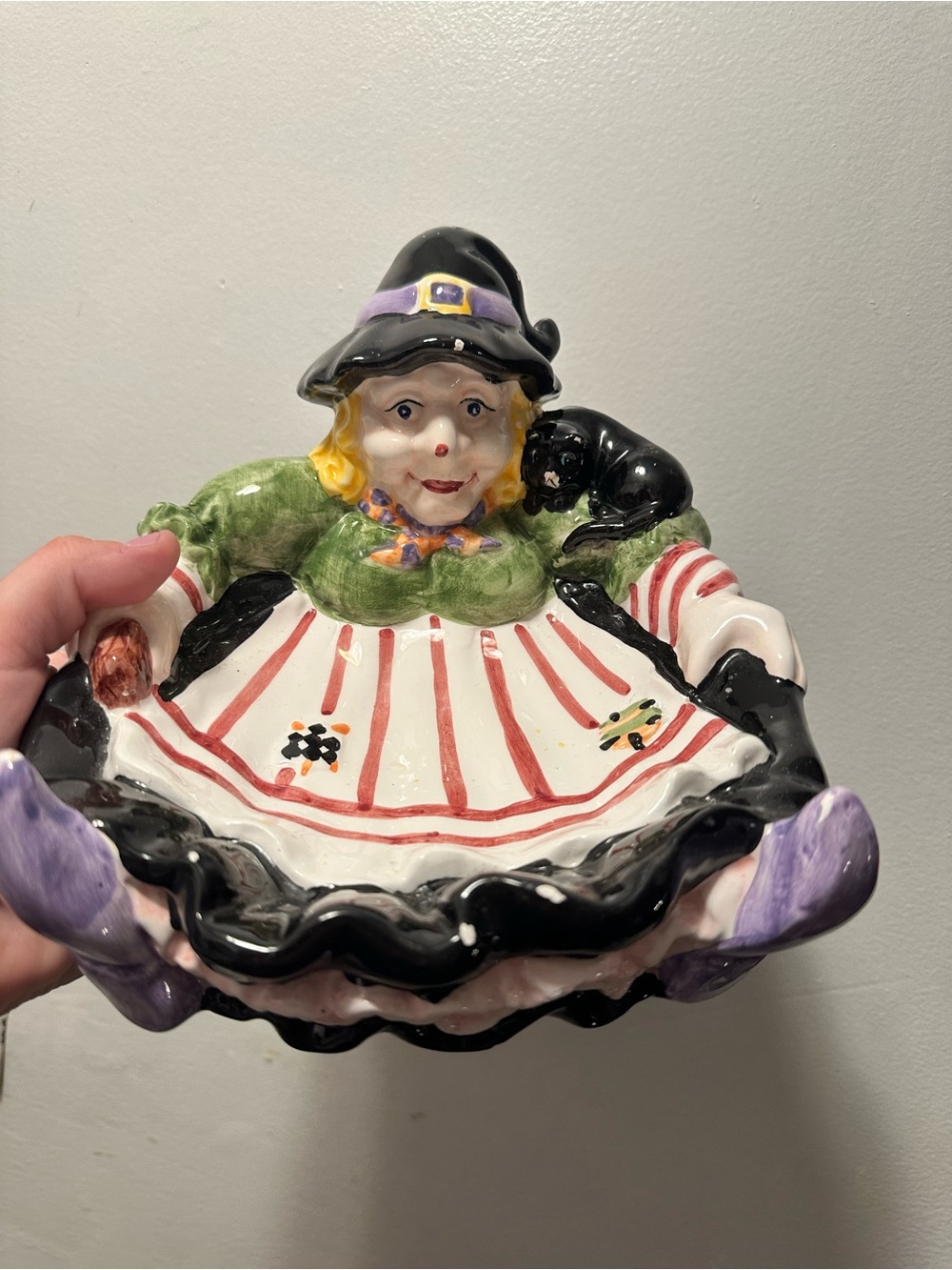 Nantucket Halloween Witch Black Cat Ceramic Candy Dish Bowl Rare